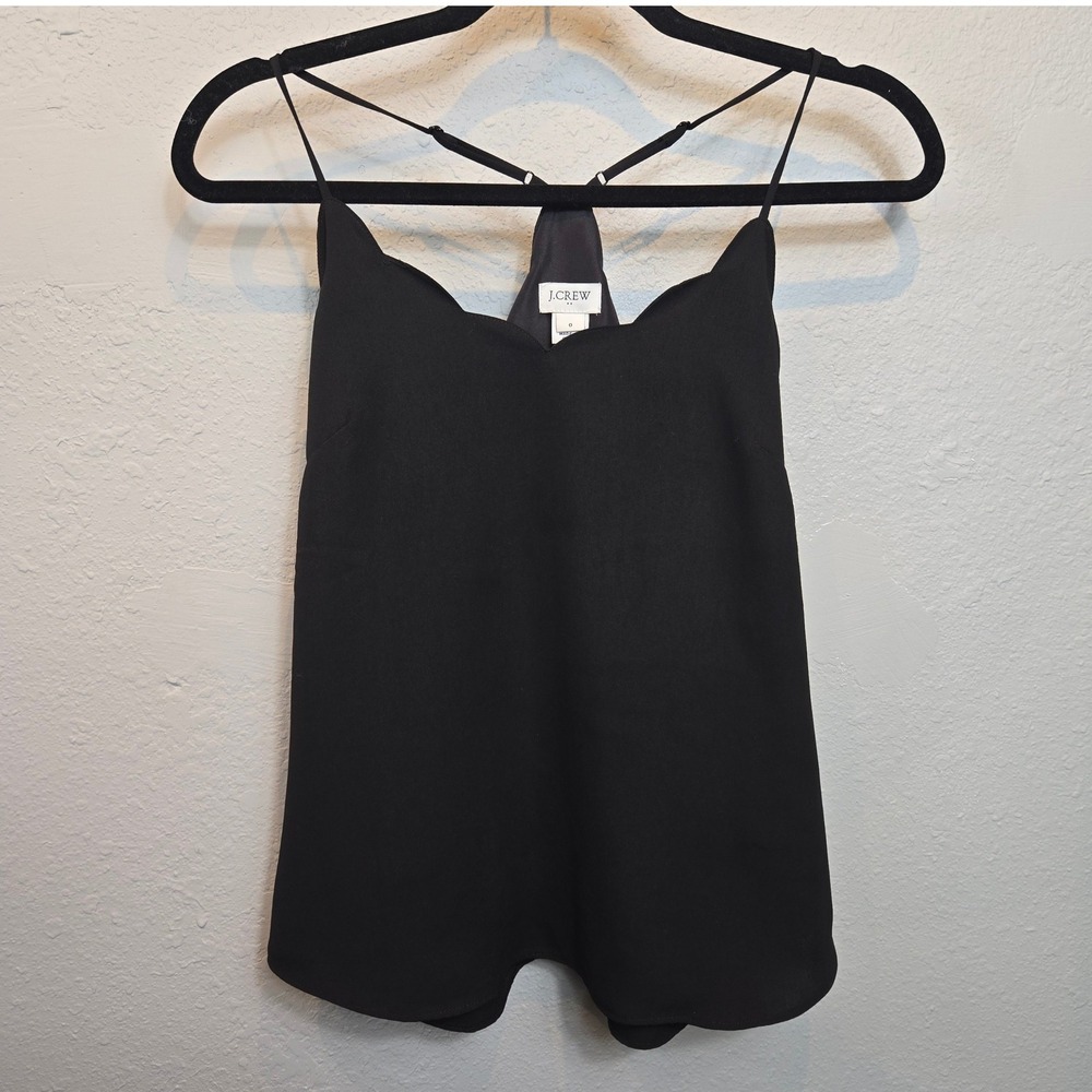 J.Crew‎ Scalloped Camisole Womens Size 0 Black Racerback Strappy Tank Top